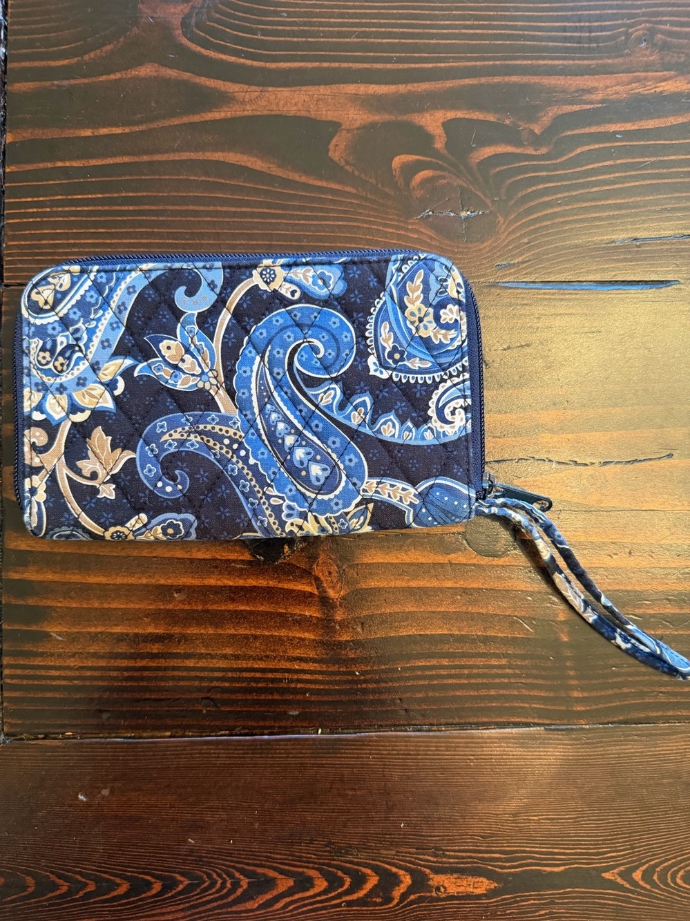 Vera Bradley zip-around wallet in the "Windsor Navy" floral paisley pattern